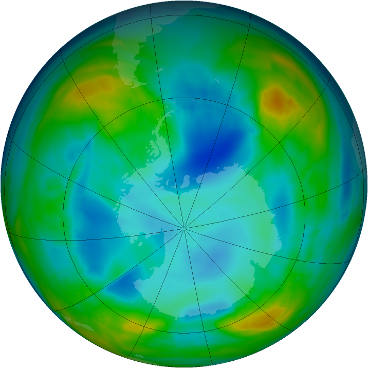 Antarctic ozone map for 06 August 2015